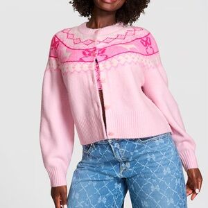 LoveShack Fancy X Pink  Victoria's Secret Pink Tulip Fairisle Cardigan NWT